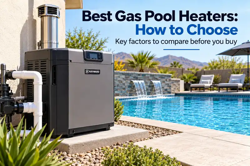 Gas pool heater installed beside an outdoor swimming pool