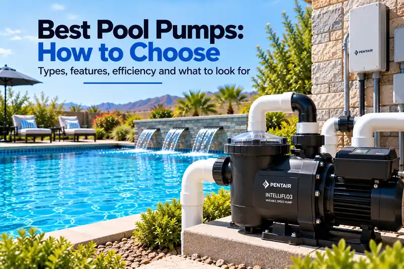 Pool pump and plumbing system beside a swimming pool