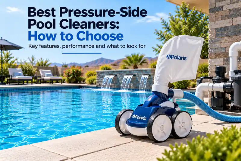 Compare pressure-side pool cleaners by booster-pump requirements, debris capacity, navigation, pool compatibility, maintenance, and parts.