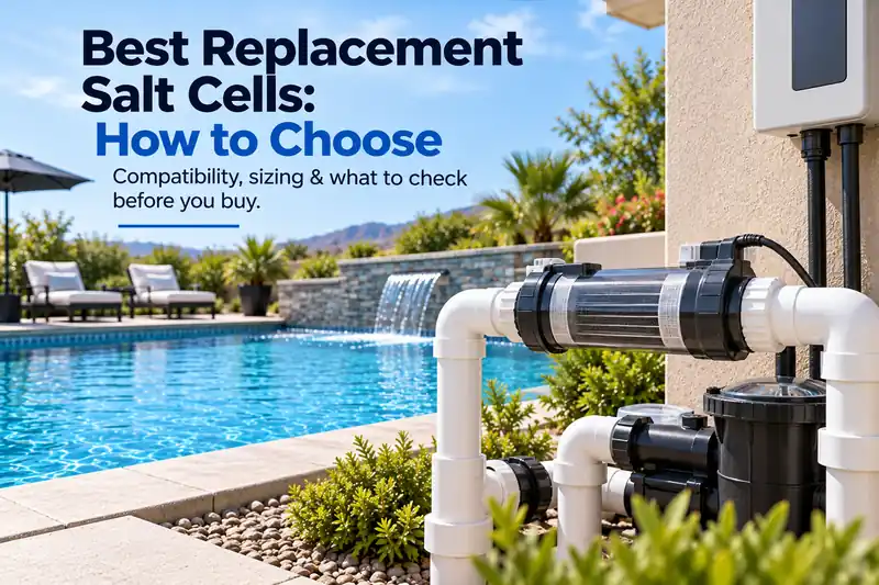 Replacement salt chlorine generator cell installed on swimming pool plumbing