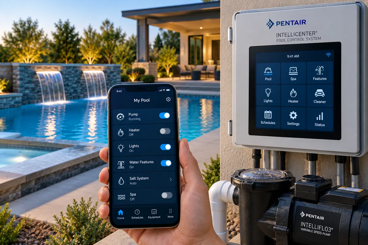 Smartphone and automation system controlling swimming pool equipment