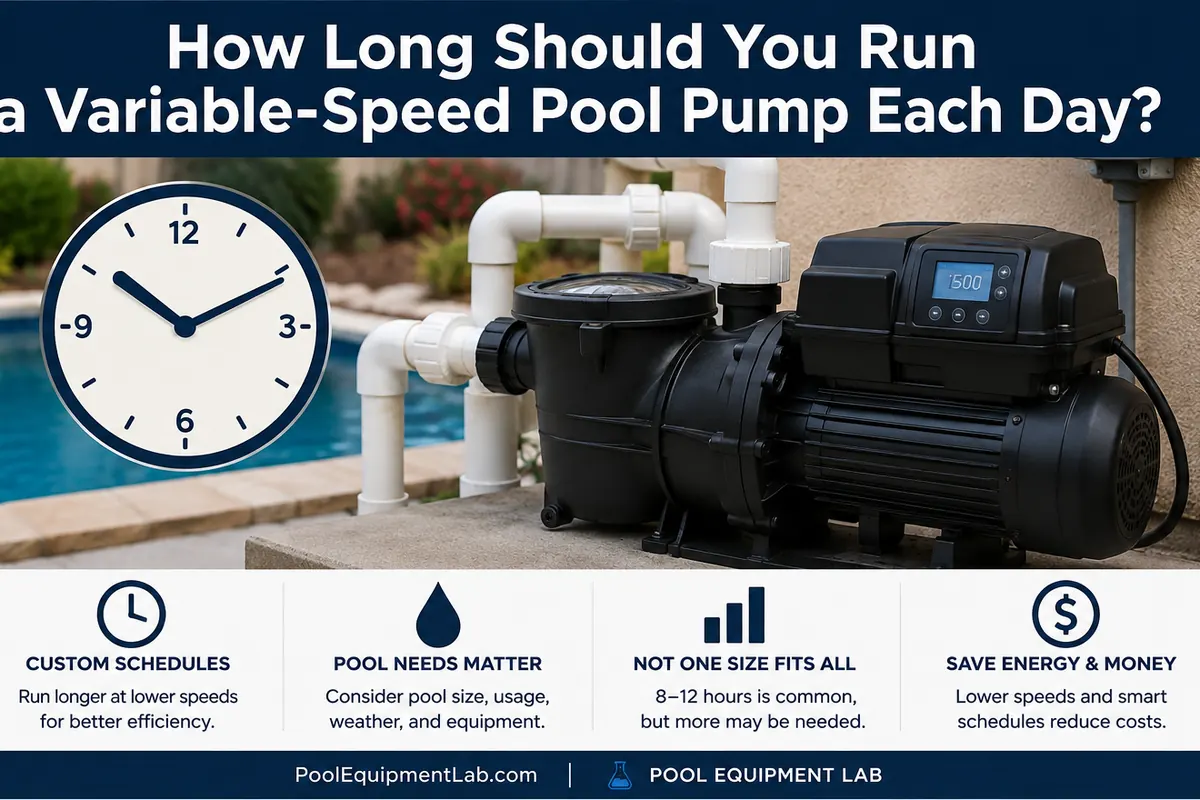 Variable-speed pool pump with clock illustrating a daily pool pump runtime schedule