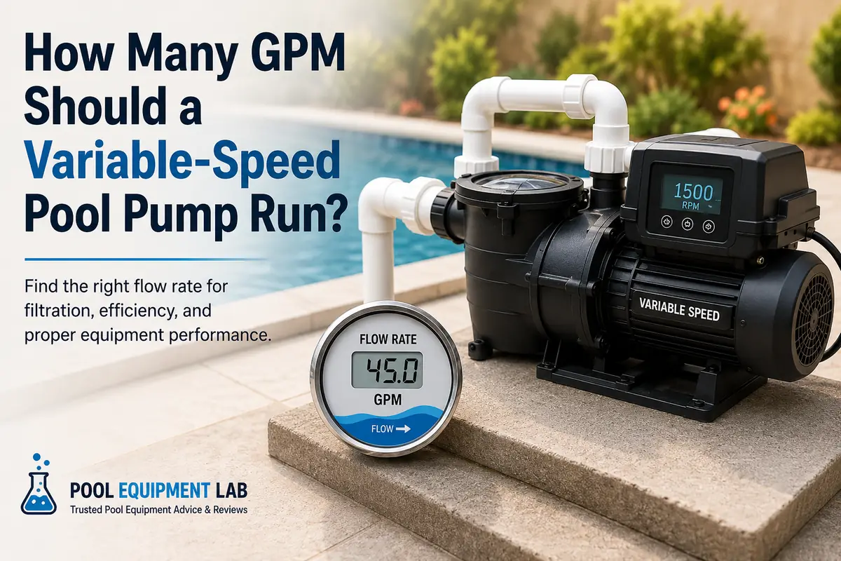 Variable-speed pool pump with flow-rate gauge illustrating pool pump GPM