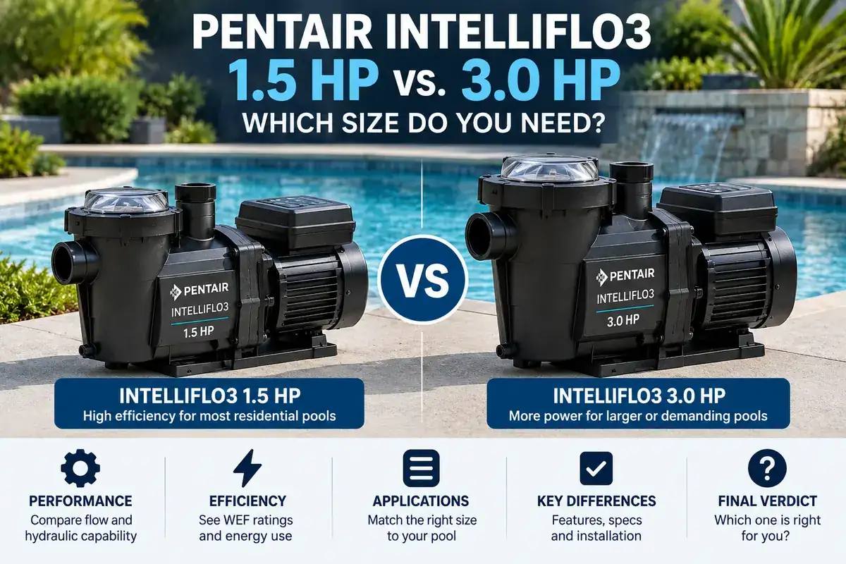 Pentair IntelliFlo3 1.5 HP and 3.0 HP variable-speed pool pumps compared side by side