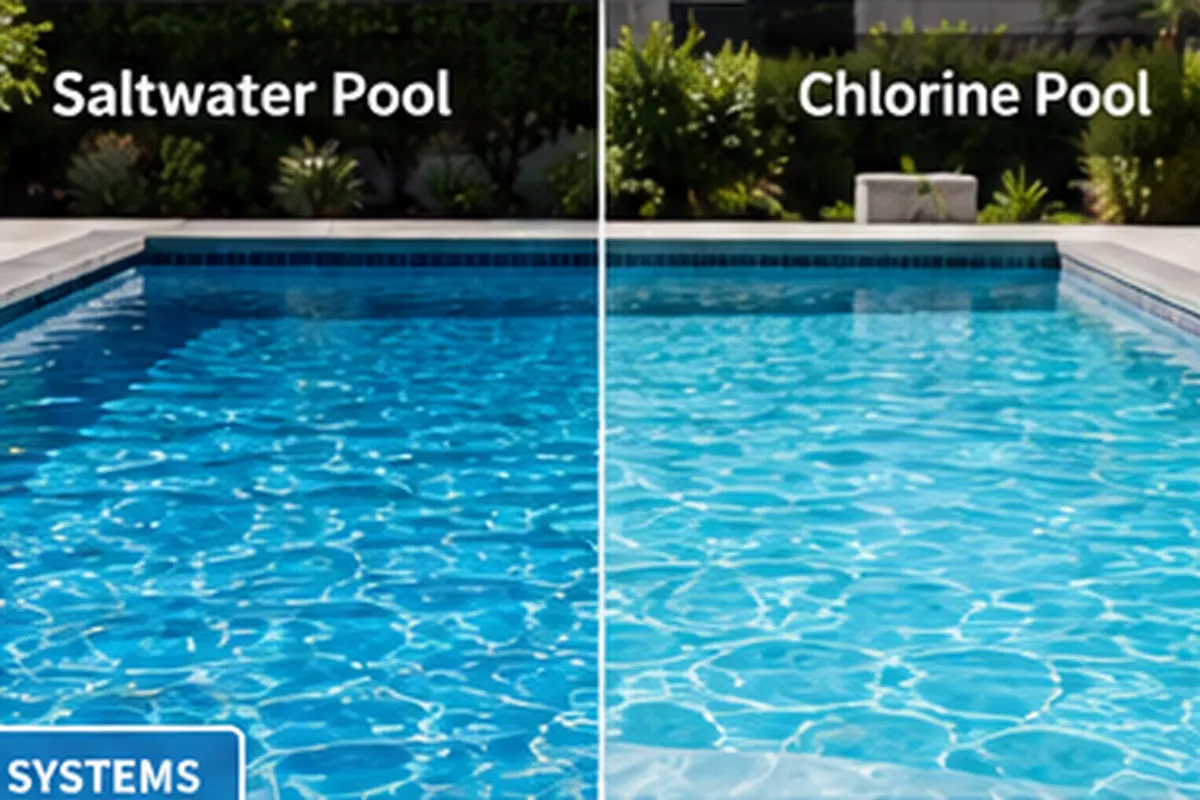 Saltwater swimming pool and traditional chlorine pool comparison